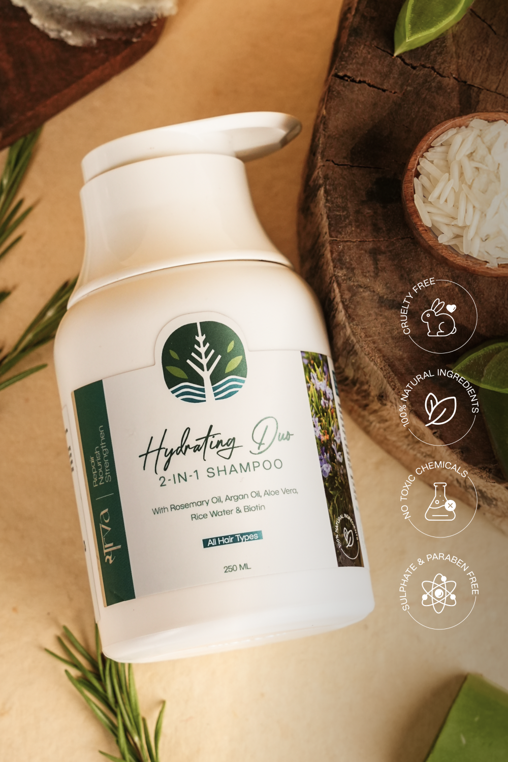 Hydrating Duo 2-in-1 Shampoo & Conditioner with Rosemary & Biotin for Hair Fall, Dandruff & Dry Hair (250ml)